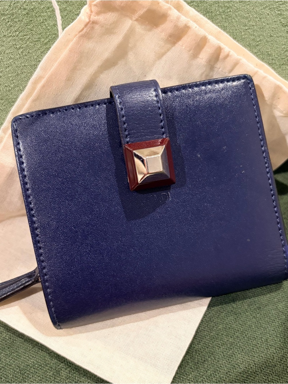 Fendi Navy Compact Wallet with Pyramid Snap Closure